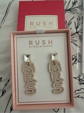 RUSH Gold Pearl 'MRS' Drop Earrings - Pearl White